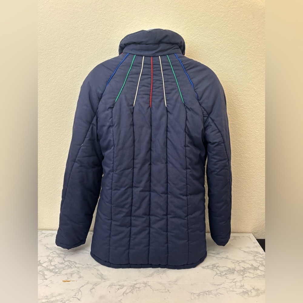 Vintage Aspen Puffer Jacket Women’s S Blue Color Striped Full Zip Snap Coat - Picture 4 of 5